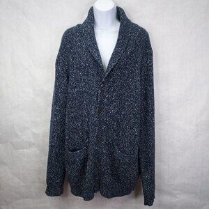 Brooklyn Calling Cardigan Men's M Grandpa Sweater Shawl Collar Blue White Fleck